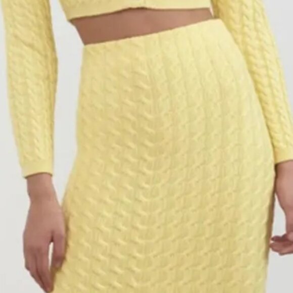 Ronny Kobo Cable Knit Midi Skirts Cream Yellow Stretch Small - Picture 5 of 6